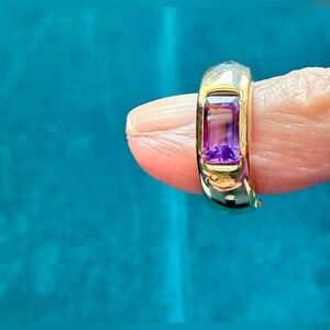 Elegant 14k Gold Huggies with Amethyst.